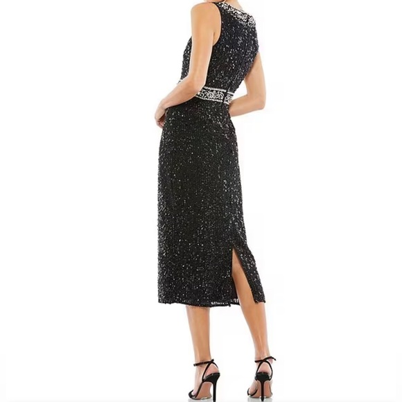 Max Duggal SLEEVELESS HIGH NECK BEADED MIDI SHEATH DRESS 10739 - Picture 4 of 15